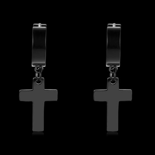 CROSS HANGER EARRINGS. - BLACK