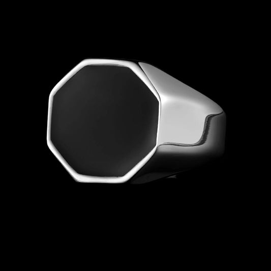 HEXAGON ONYX RING. - SILVER